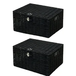 Aufbewahrungskorb mit Deckel RHINE 36 x 19 x 28 cm 2er Set schwarz