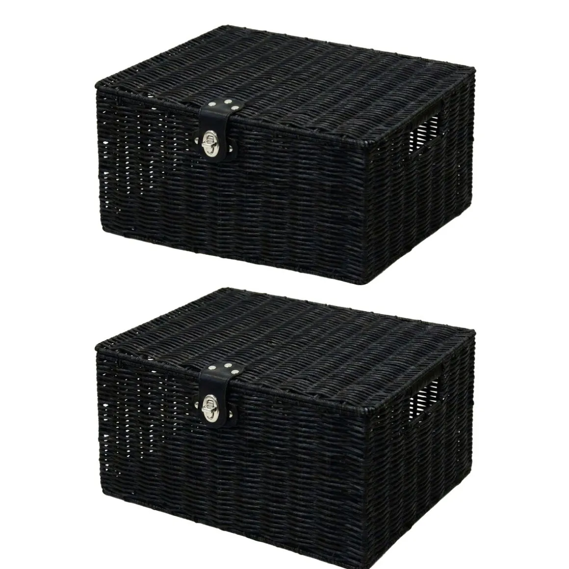 Aufbewahrungskorb mit Deckel RHINE 36 x 19 x 28 cm 2er Set schwarz