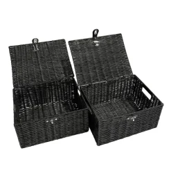 Aufbewahrungskorb mit Deckel RHINE 36 x 19 x 28 cm 2er Set schwarz