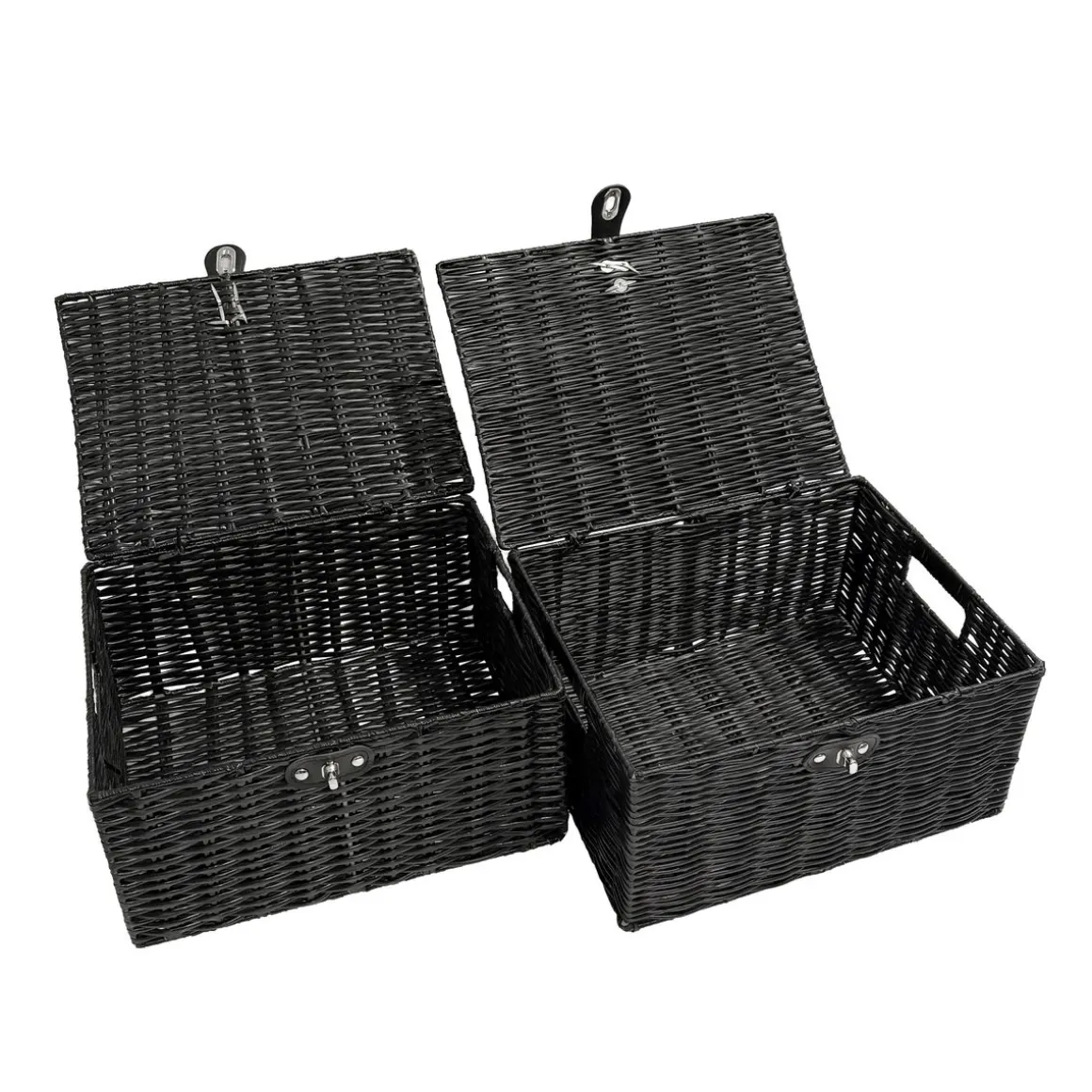 Aufbewahrungskorb mit Deckel RHINE 36 x 19 x 28 cm 2er Set schwarz