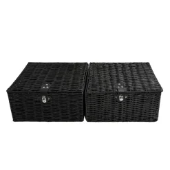 Aufbewahrungskorb mit Deckel RHINE 36 x 19 x 28 cm 2er Set schwarz