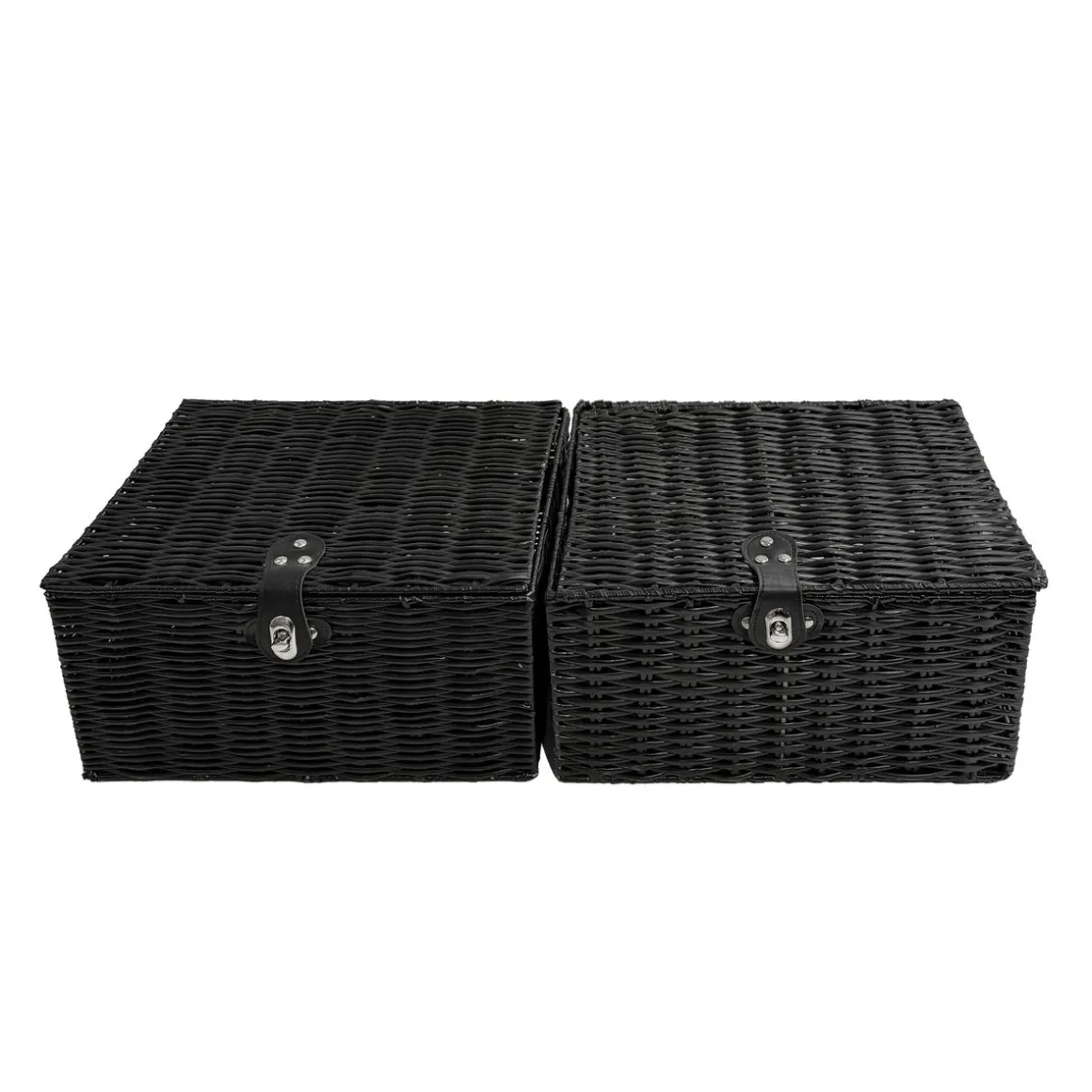 Aufbewahrungskorb mit Deckel RHINE 36 x 19 x 28 cm 2er Set schwarz