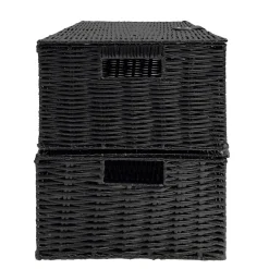 Aufbewahrungskorb mit Deckel RHINE 36 x 19 x 28 cm 2er Set schwarz