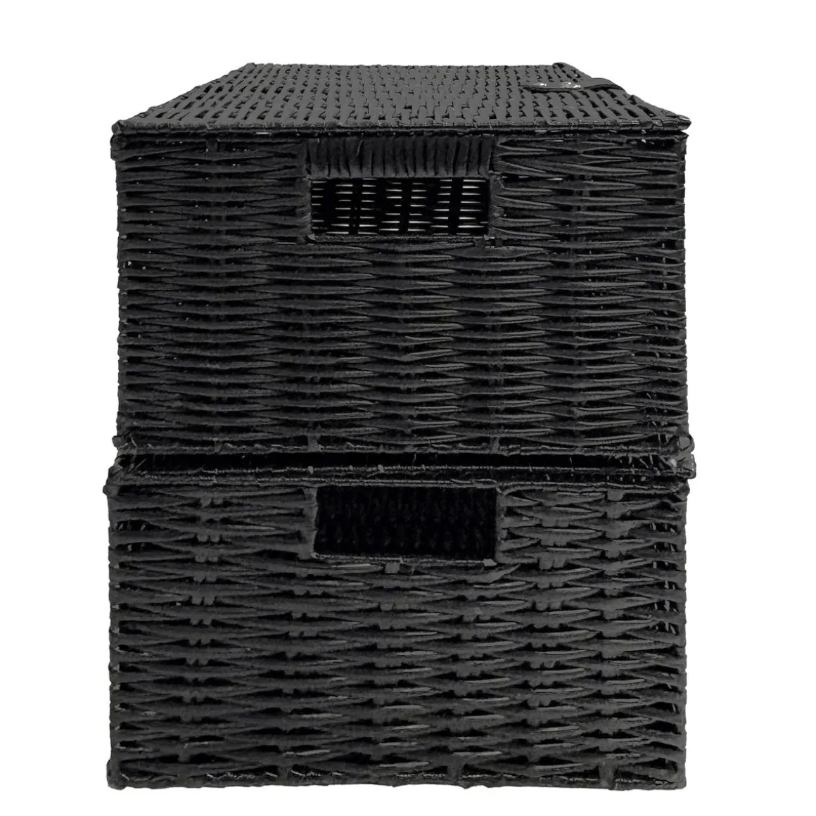 Aufbewahrungskorb mit Deckel RHINE 36 x 19 x 28 cm 2er Set schwarz