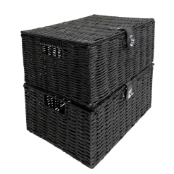 Aufbewahrungskorb mit Deckel RHINE 36 x 19 x 28 cm 2er Set schwarz