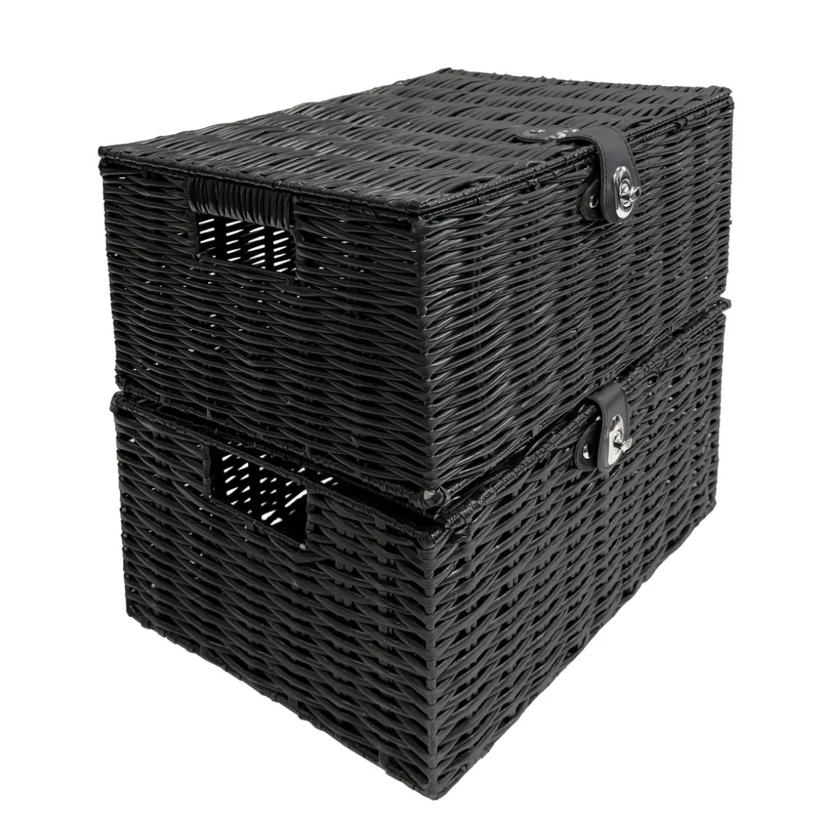 Aufbewahrungskorb mit Deckel RHINE 36 x 19 x 28 cm 2er Set schwarz