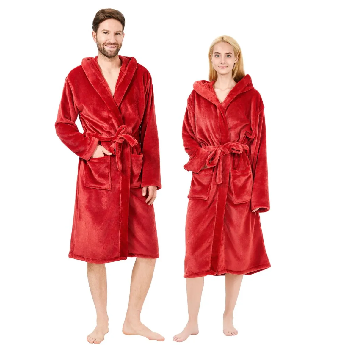 Bademantel mit Kapuze unisex Grösse M rot