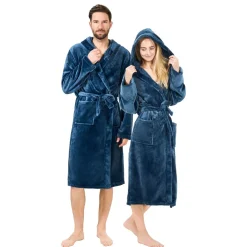 Bademantel mit Kapuze unisex Grösse XL blau