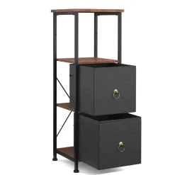 Badezimmerregal mit 2 Stoffschubladen 30 x 86 cm braun/schwarz