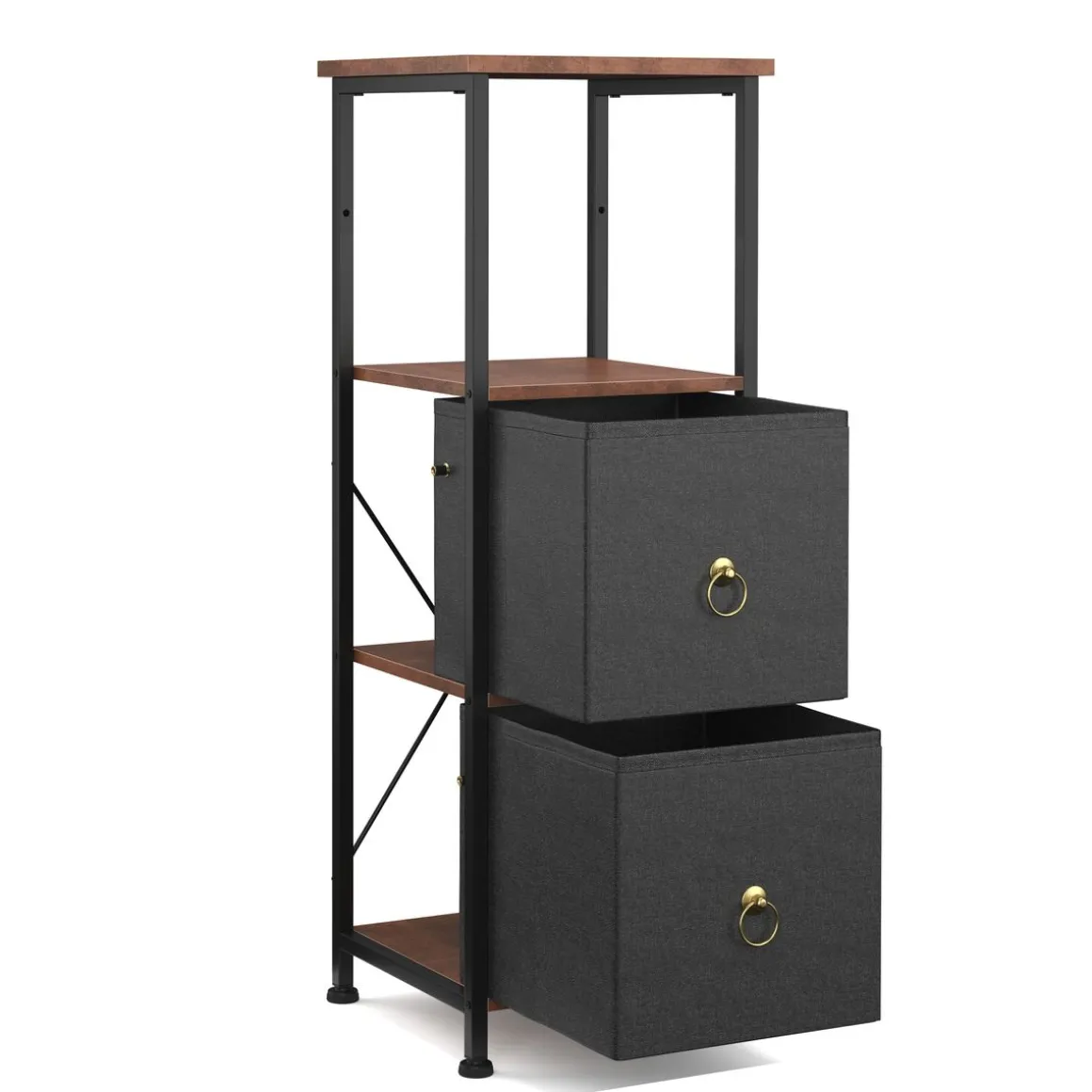 Badezimmerregal mit 2 Stoffschubladen 30 x 86 cm braun/schwarz