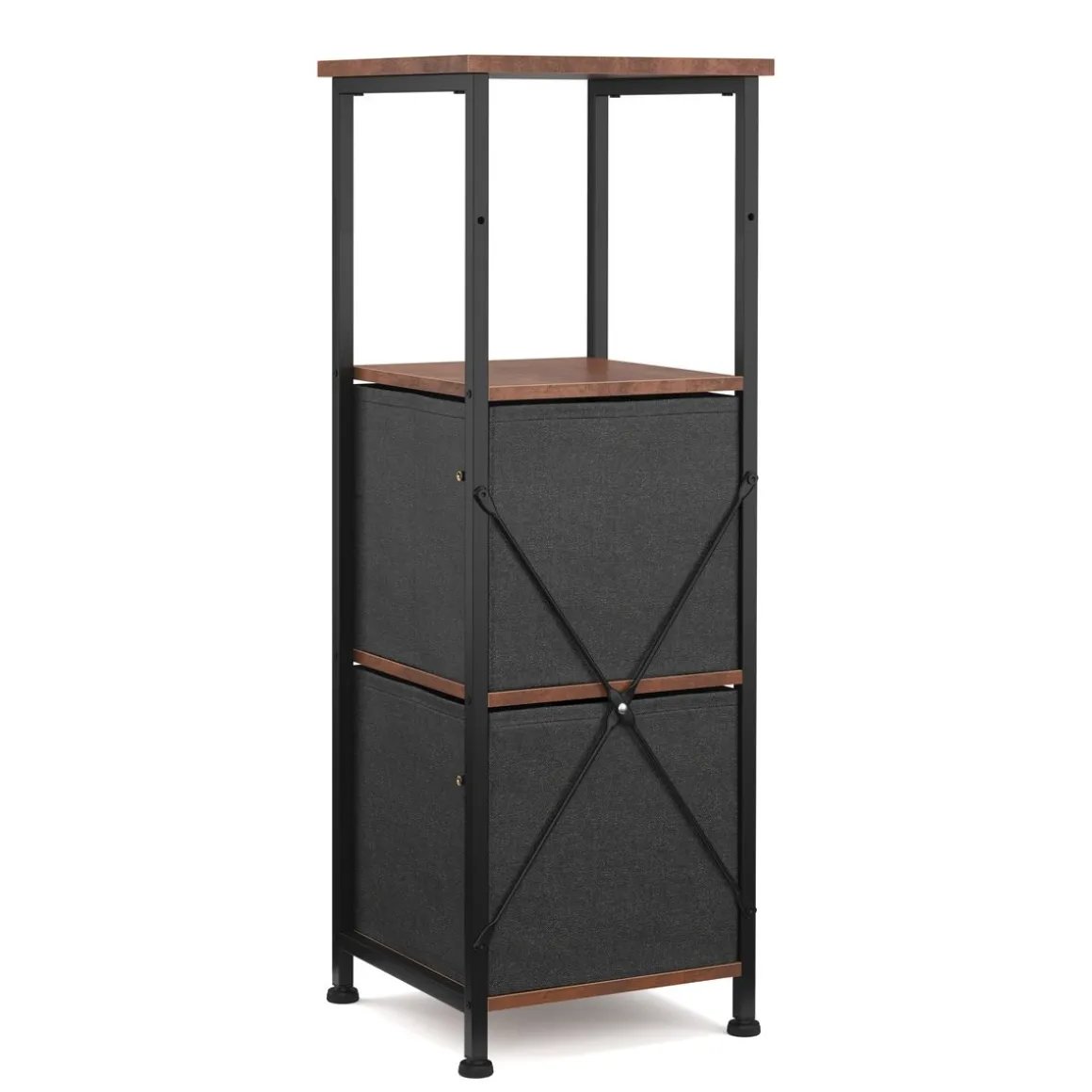 Badezimmerregal mit 2 Stoffschubladen 30 x 86 cm braun/schwarz