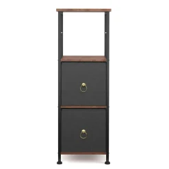 Badezimmerregal mit 2 Stoffschubladen 30 x 86 cm braun/schwarz