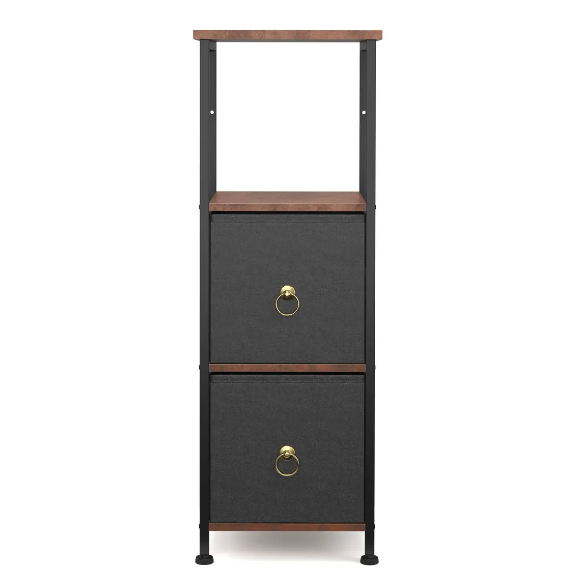 Badezimmerregal mit 2 Stoffschubladen 30 x 86 cm braun/schwarz