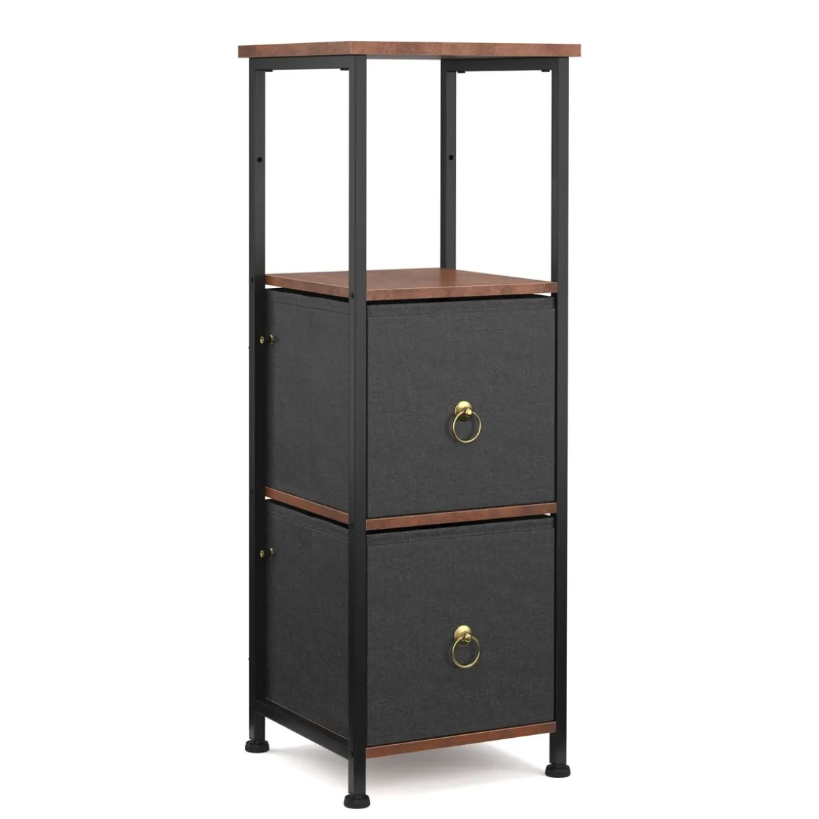Badezimmerregal mit 2 Stoffschubladen 30 x 86 cm braun/schwarz