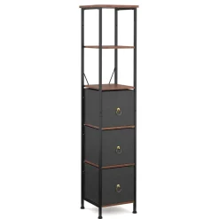 Badezimmerregal mit 3 Stoffschubladen 30 x 141 cm braun/schwarz