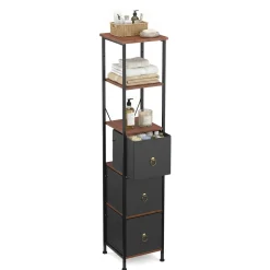 Badezimmerregal mit 3 Stoffschubladen 30 x 141 cm braun/schwarz