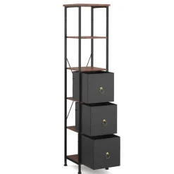 Badezimmerregal mit 3 Stoffschubladen 30 x 141 cm braun/schwarz