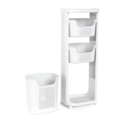 Badezimmerregal Wäschekorb auf Rollen 35L weiss