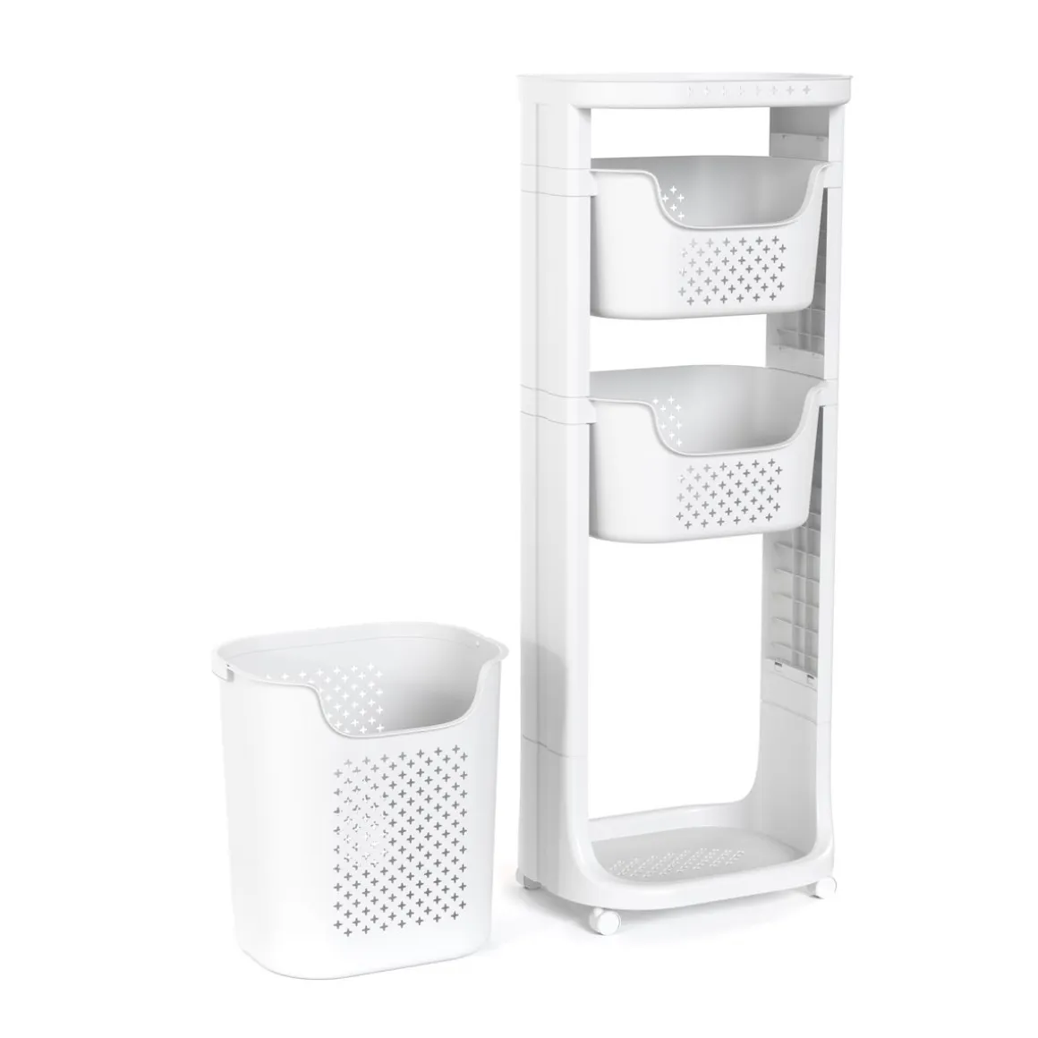 Badezimmerregal Wäschekorb auf Rollen 35L weiss