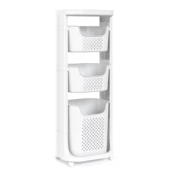 Badezimmerregal Wäschekorb auf Rollen 35L weiss