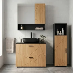 Badezimmerschrank AQUALIA 30 x 30 x 95 cm braun/schwarz