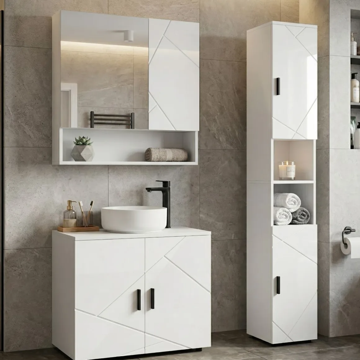 Badezimmerschrank AQUALIA 30 x 30 x 190 cm weiss