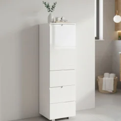 Badezimmerschrank AVILA 40 x 135 cm Hochglanz weiss