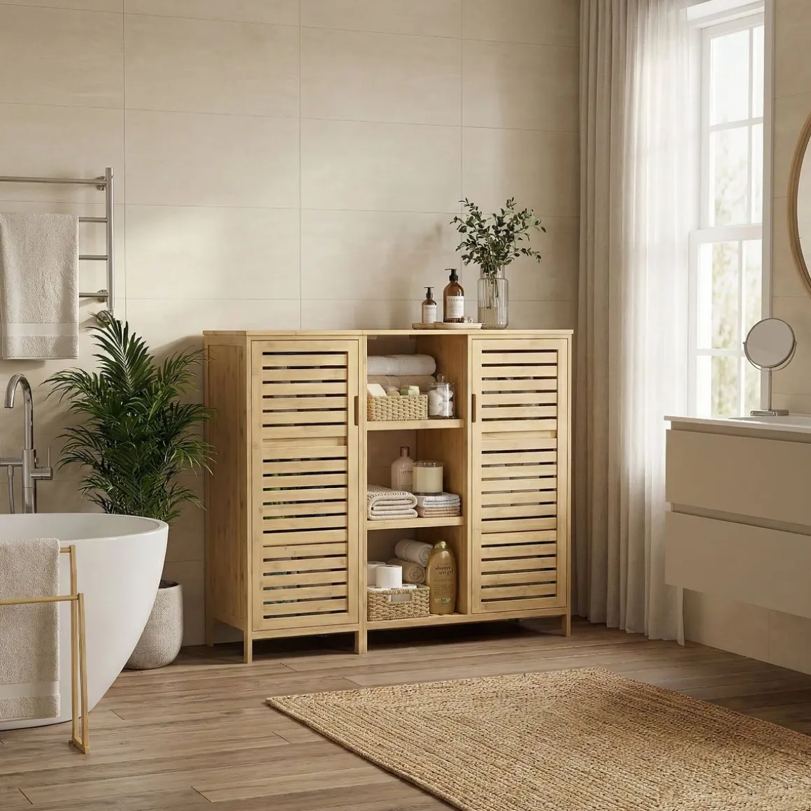 Badezimmerschrank Bambus SANOVA 100 x 33 x 87 cm natur