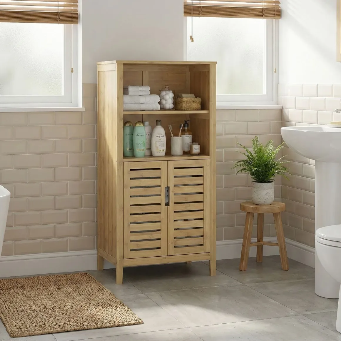 Badezimmerschrank Bambus SANOVA 50 x 29 x 92 cm natur