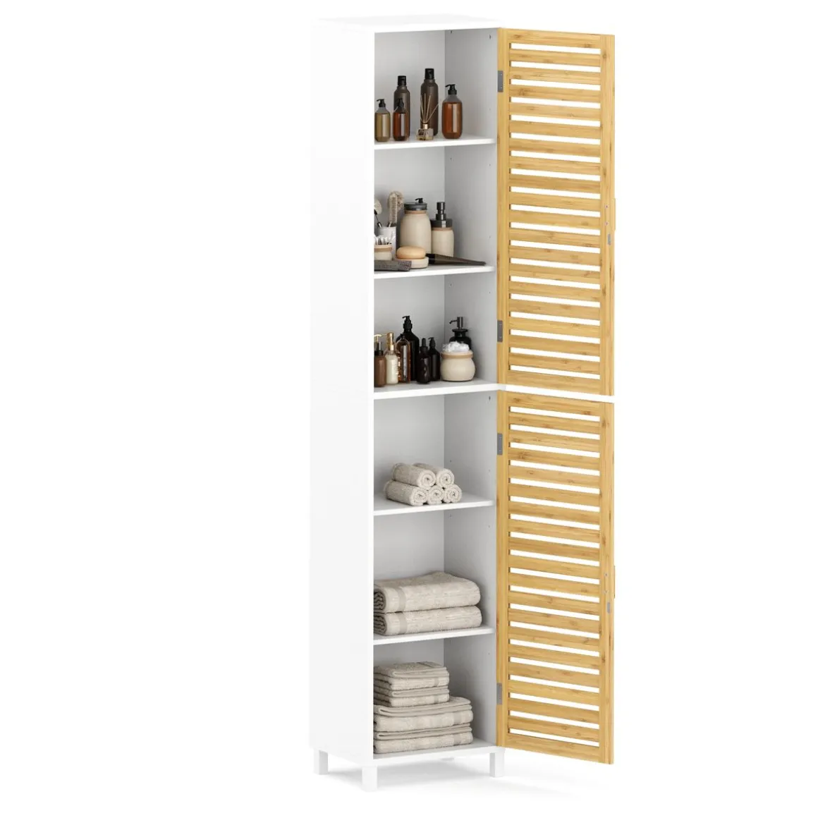 Badezimmerschrank Bambus SVALA 40 x 30 x 190 cm natur/weiss