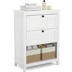 Badezimmerschrank mit 2 Schubladen und 2 Körben 60 x 30 x 80 cm weiss