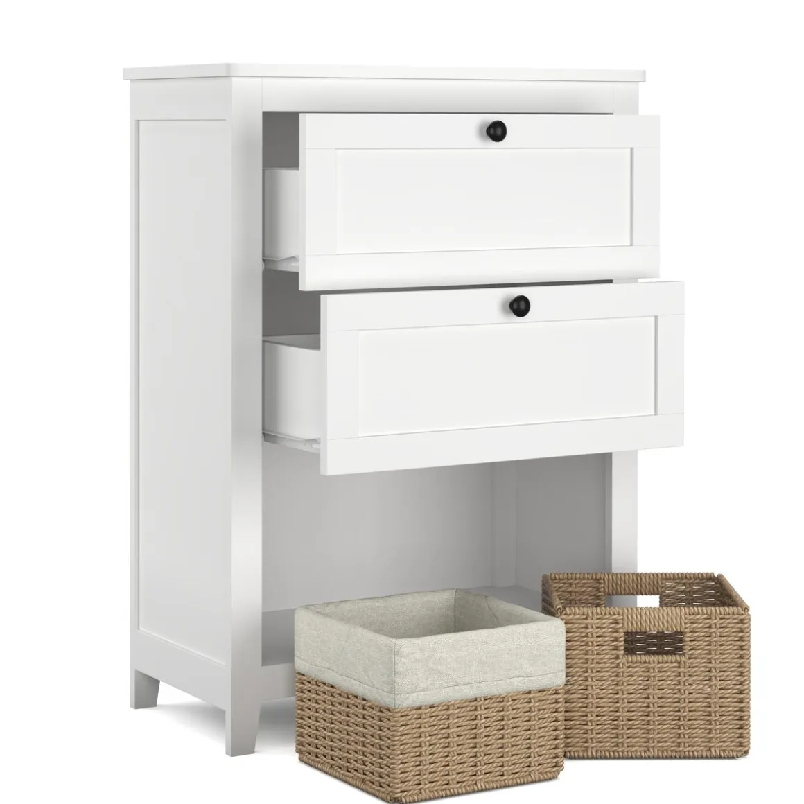 Badezimmerschrank mit 2 Schubladen und 2 Körben 60 x 30 x 80 cm weiss