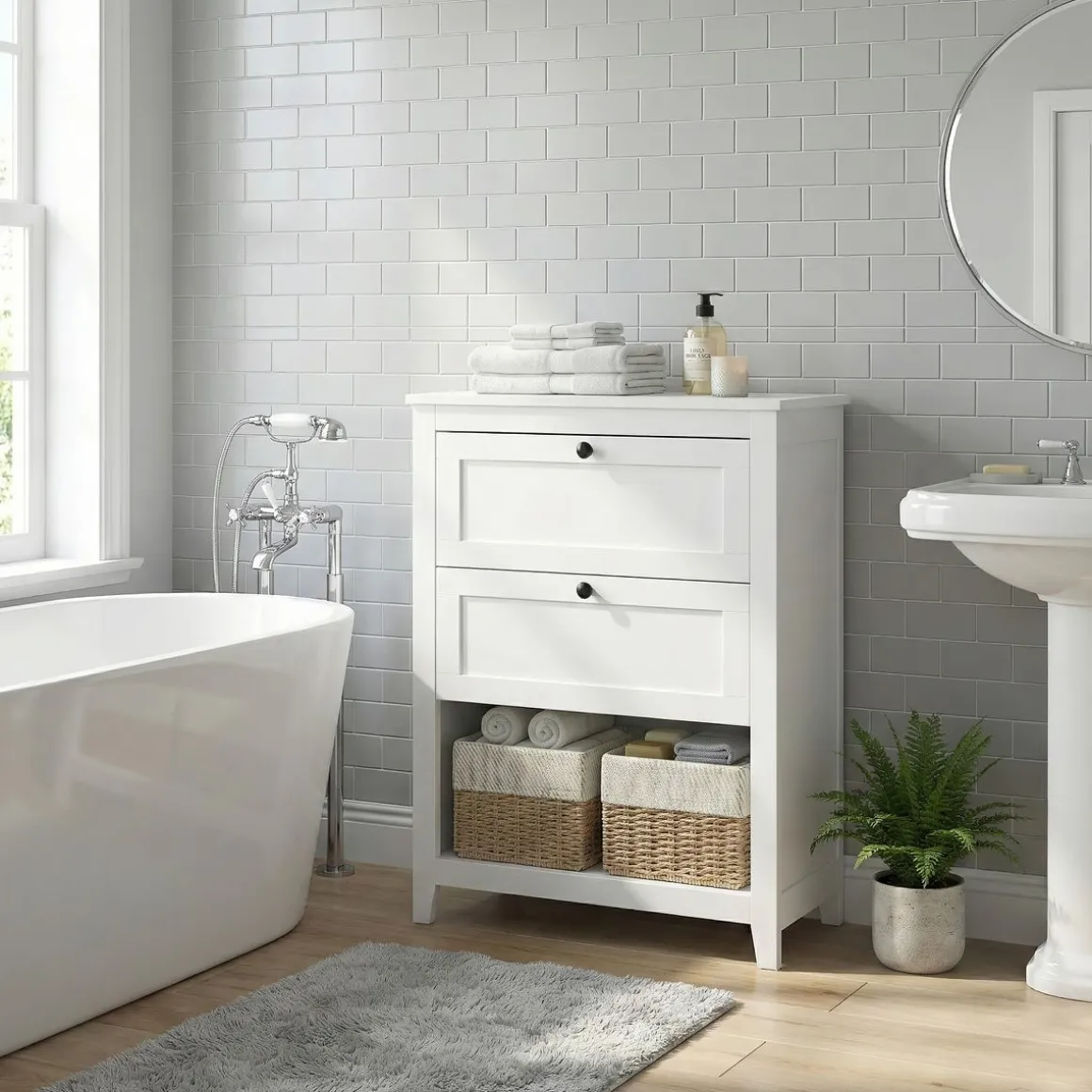 Badezimmerschrank mit 2 Schubladen und 2 Körben 60 x 30 x 80 cm weiss
