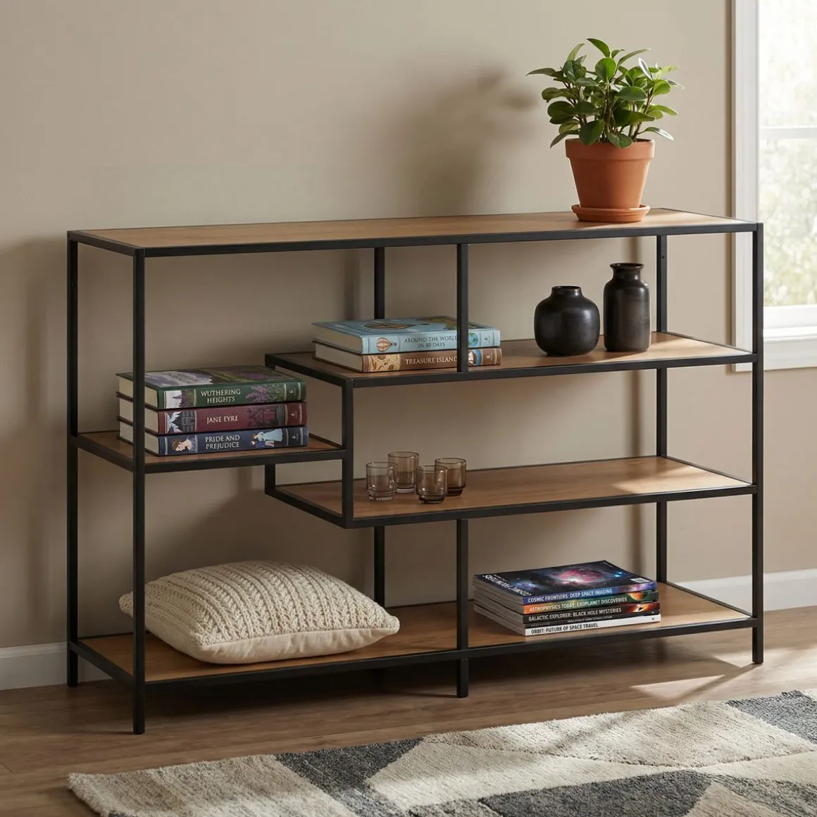 Bücherregal SEAFORD 117 x 78 cm braun/schwarz