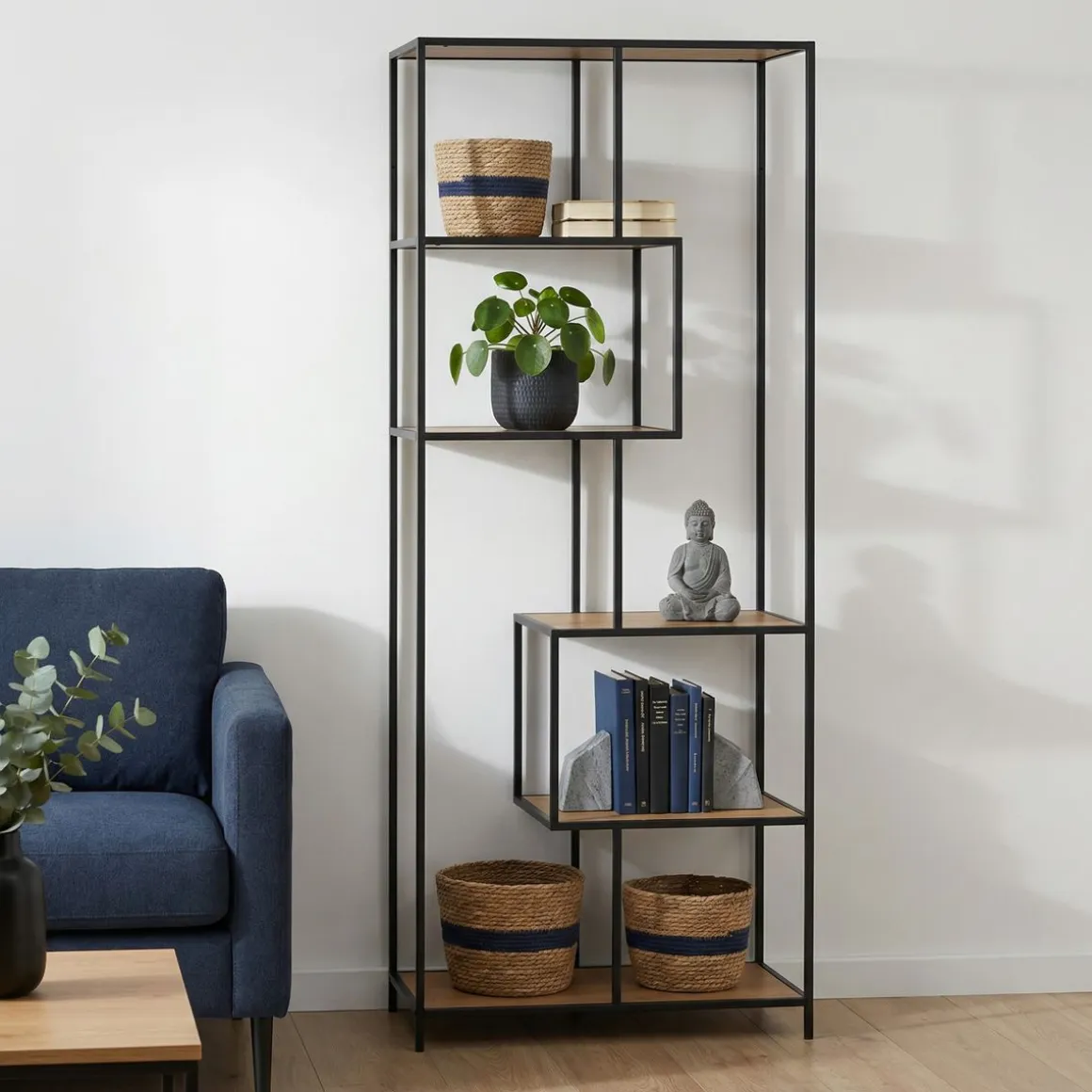 Bücherregal SEAFORD 77 x 185 cm braun/schwarz