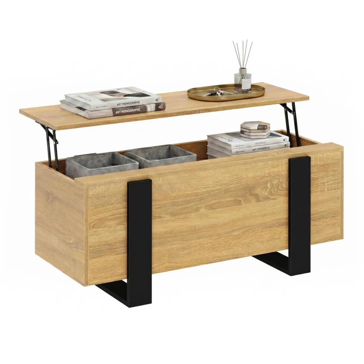 Beistelltisch CHELSEA mit Stauraum 98 x 50 x 40 cm hellbraun/schwarz