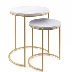 Beistelltisch FINA rund 2-teilig weiss/gold