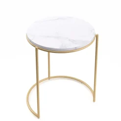 Beistelltisch FINA rund 2-teilig weiss/gold