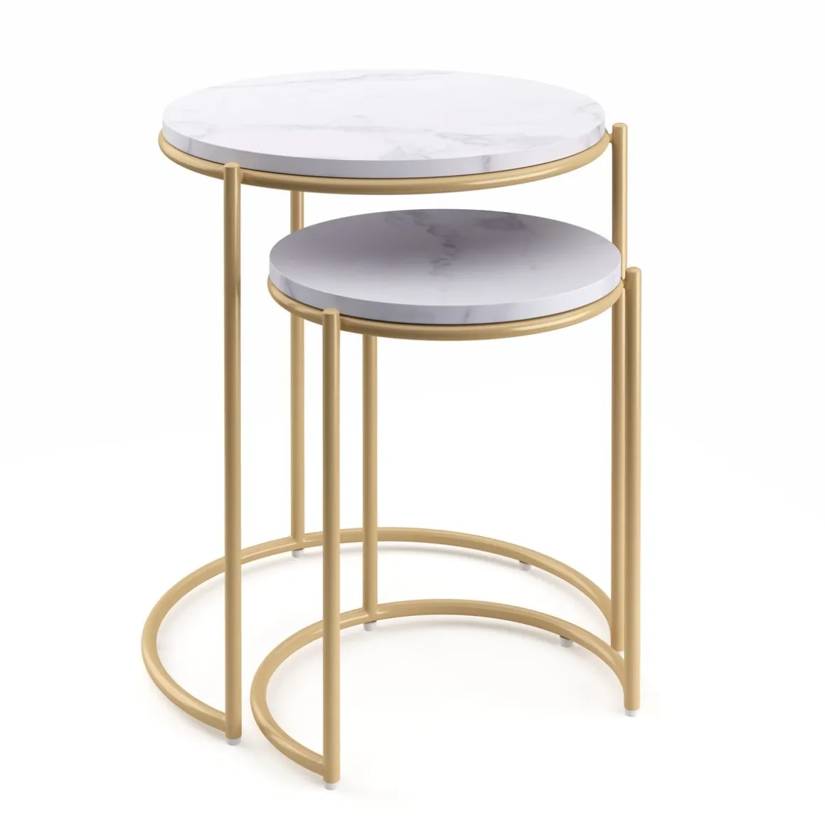 Beistelltisch FINA rund 2-teilig weiss/gold