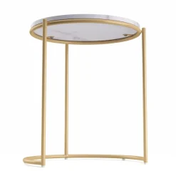 Beistelltisch FINA rund 2-teilig weiss/gold