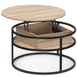Beistelltisch FLEXORA rund mit Stauraum 80 x 47 - 62 cm braun
