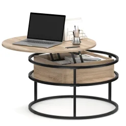 Beistelltisch FLEXORA rund mit Stauraum 80 x 47 - 62 cm braun