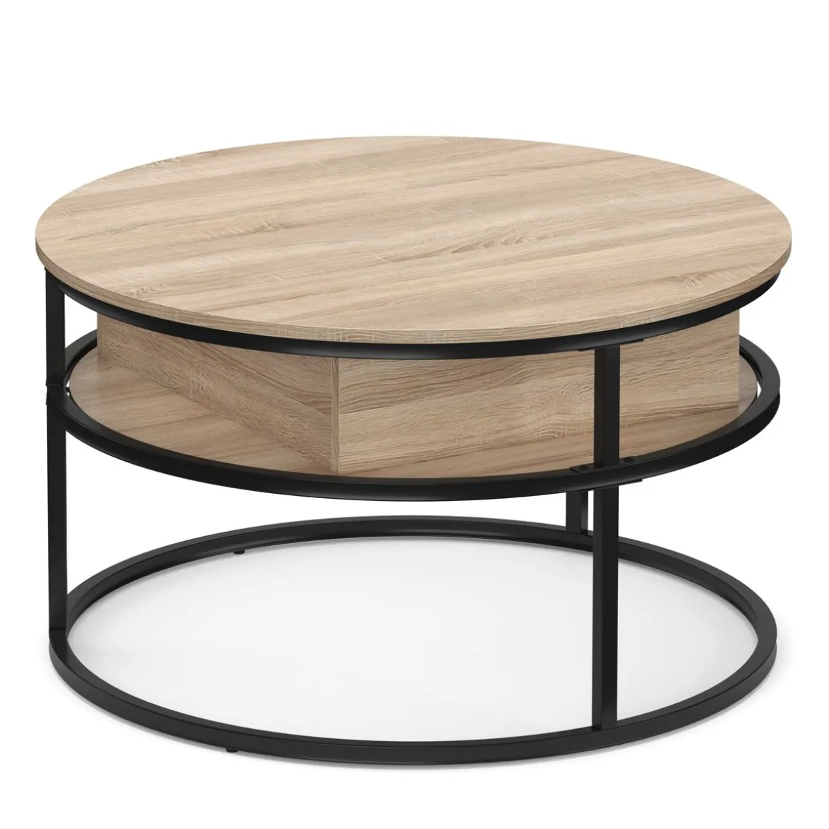 Beistelltisch FLEXORA rund mit Stauraum 80 x 47 - 62 cm braun