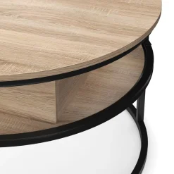 Beistelltisch FLEXORA rund mit Stauraum 80 x 47 - 62 cm braun