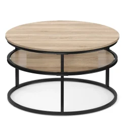 Beistelltisch FLEXORA rund mit Stauraum 80 x 47 - 62 cm braun