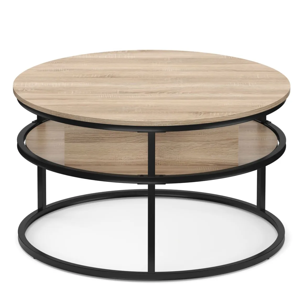 Beistelltisch FLEXORA rund mit Stauraum 80 x 47 - 62 cm braun