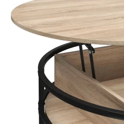 Beistelltisch FLEXORA rund mit Stauraum 80 x 47 - 62 cm braun