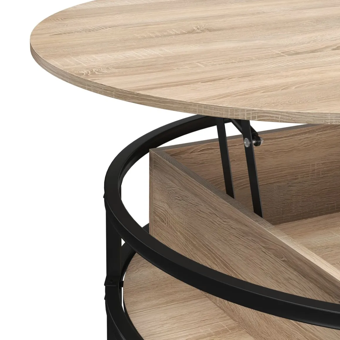 Beistelltisch FLEXORA rund mit Stauraum 80 x 47 - 62 cm braun