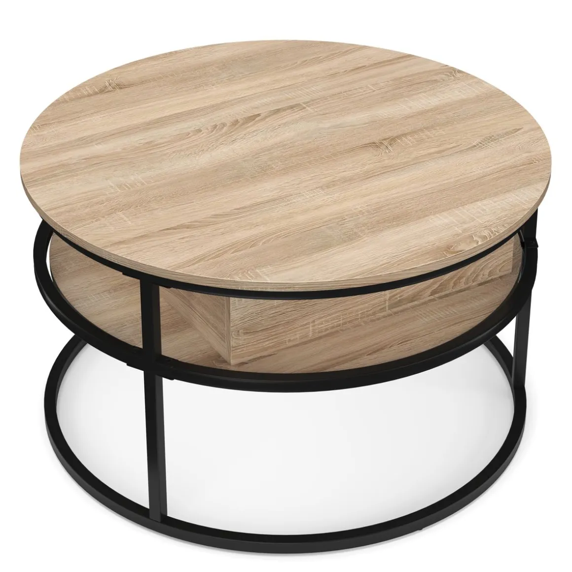 Beistelltisch FLEXORA rund mit Stauraum 80 x 47 - 62 cm braun