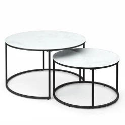 Beistelltisch Glas AMAYA rund 2-teilig weiss/schwarz